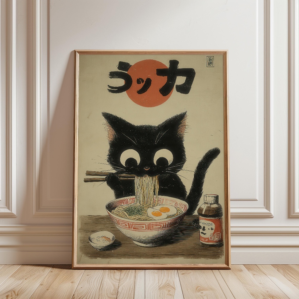 Black Cat Eating Ramen Rainy G - Japanese Lifestyle Home recension och pris